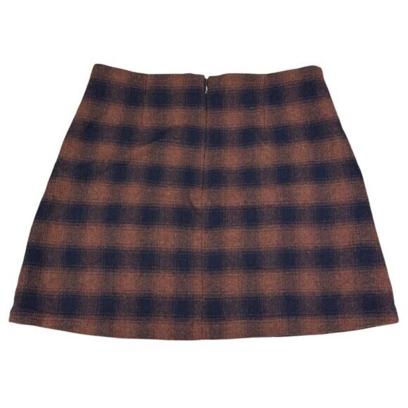 WILFRED Aritzia Classic Mini Skirt in Navy Rust Fade Plaid Sz 6 - Picture 6 of 6